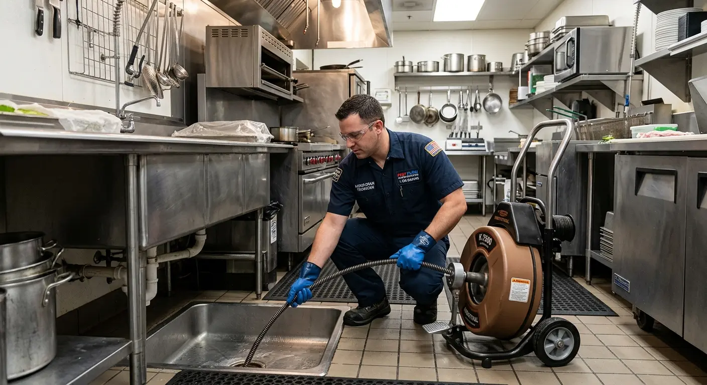 Commercial drain cleaning service in a restaurant kitchen in Campbellsville